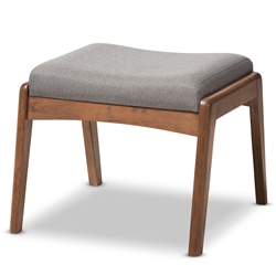 Baxton Studio Roxy Mid-Century Modern Walnut Wood Finishing and Grey Fabric Upholstered Ottoman